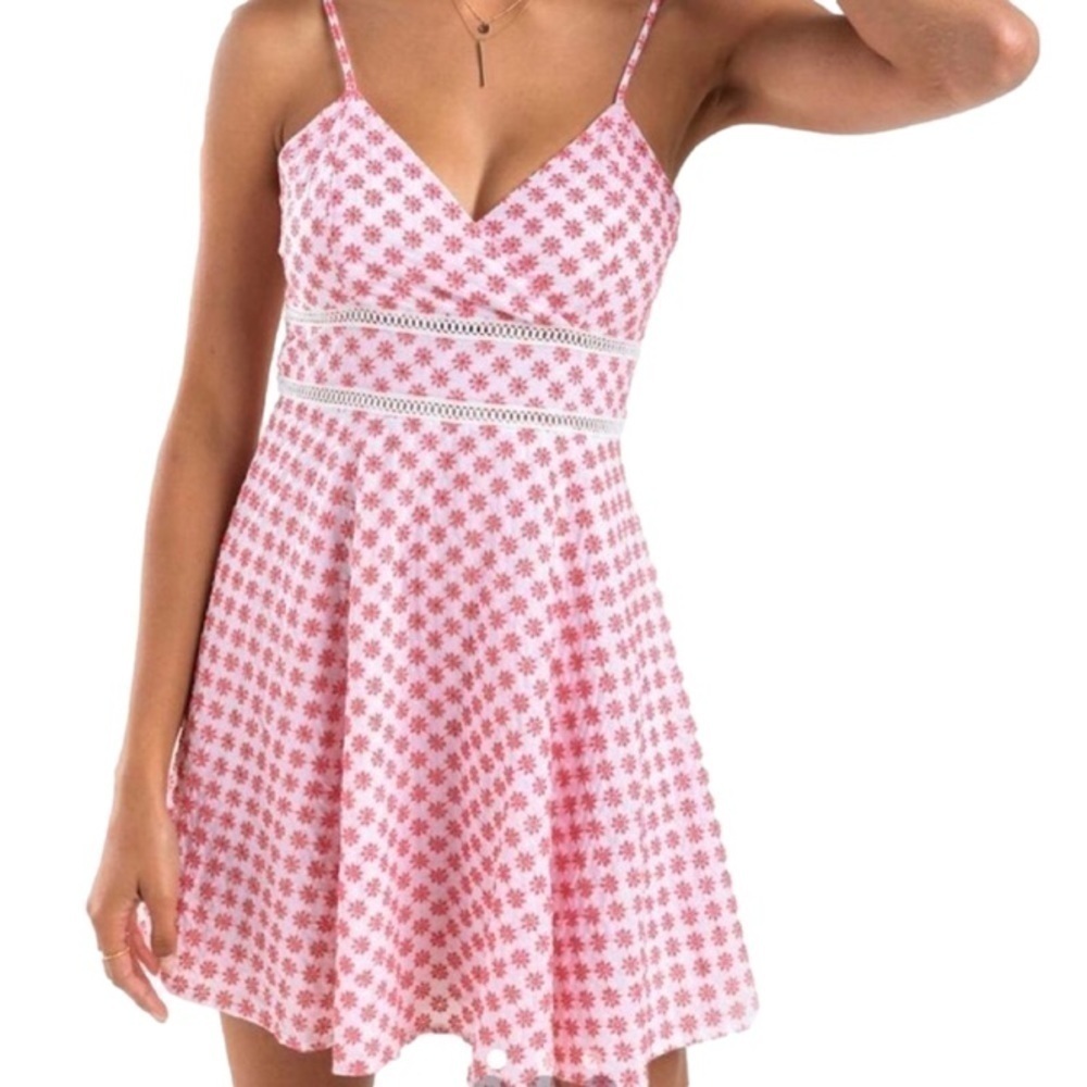 TRIXXI Sundress Spaghetti Strap Floral Pink White Women Size S NWT